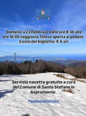 DOMENICA 23 FEBBRAIO SEGGIOVIA TELESE APERTA AI PEDONI 